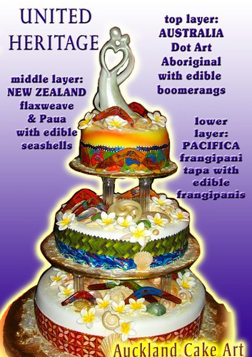 AUSTRALIA NEW ZEALAND SAMOA HERITAGE WEDDING CAKE boomerangs koru frangipanis seashells