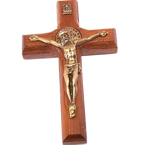 St. Benedict Wooden wall / glass / car / Refrigerator. Solid Bronze Crucifix with stickers - thick (7cm or 2.76