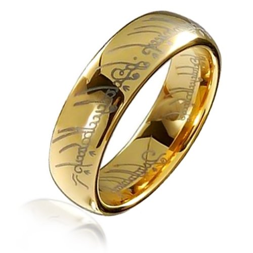 Bling Jewelry Lord of The Rings Style Gold Plated Polished Tungsten Ring Pendant 7mm Size 9