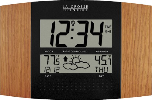 La Crosse Technology WS-8157OAK-IT Atomic Clock with Outdoor Temperature and Weather Forecast