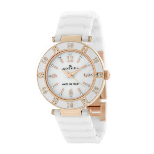 AK Anne Klein Women's 109416RGWT Swarovski Crystal Accented Rosegold-Tone White Ceramic Watch