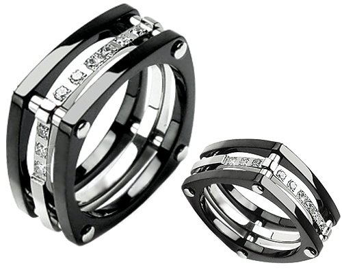 Unique Titanium Ring Wedding Band with Lab-grade Diamonds Size 12 - Black Knight