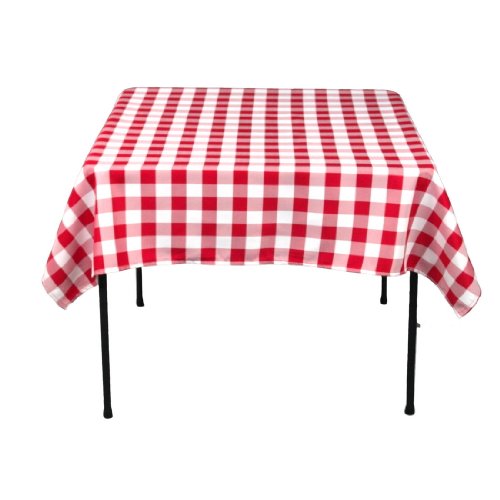 54 Inch Square Checkered Tablecloth Red and White