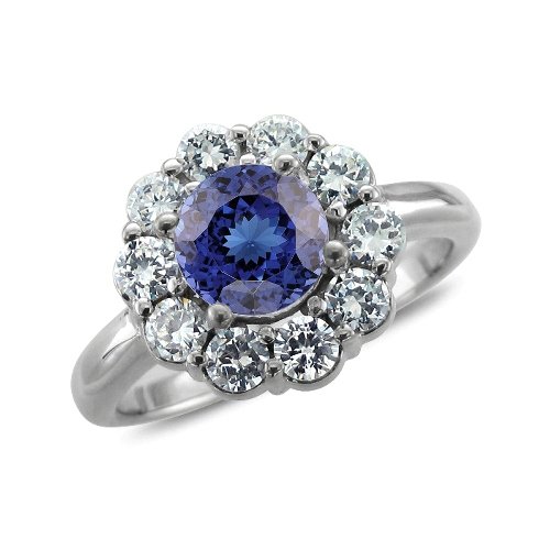 18k White Gold Bridal Natural Tanzanite Diamond Engagement Ring (G, SI2, 2.20 cttw)-Certificate of Authenticity Included