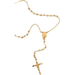 14Kt Solid Yellow Gold Rosary Necklace 25 Inch Neck Loop