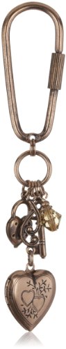 1928 Boutique Heart Lockets Brass Tone Charm Key Ring