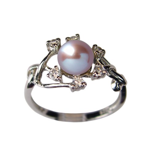Entwining Vine Cultured Pearl Cubic Zirconia Ring in Platinum Overlay CAREFREE Sterling Silver, Lavender (Size 5)