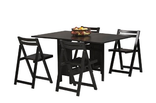 5pc Dinette Dining Table and Folding Chairs Set in Black Finish