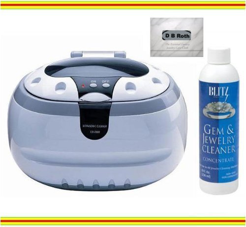 Sonic Wave Professional Ultrasonic Cleaner - Cleans Jewelry, Optics, Eyeglass, and Other Delicate Items + Blitz Jewelry & Gem Cleaner (Concentrate 8oz.) + Professional 100% Cotton Flannel All-in-one Jewelry Cleaning, Buffing and Tarnish Shielding Cloth