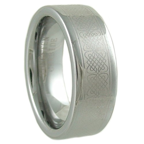 8mm Tungsten Carbide Band Ring with Laser Engraved Celtic Eternal Knots