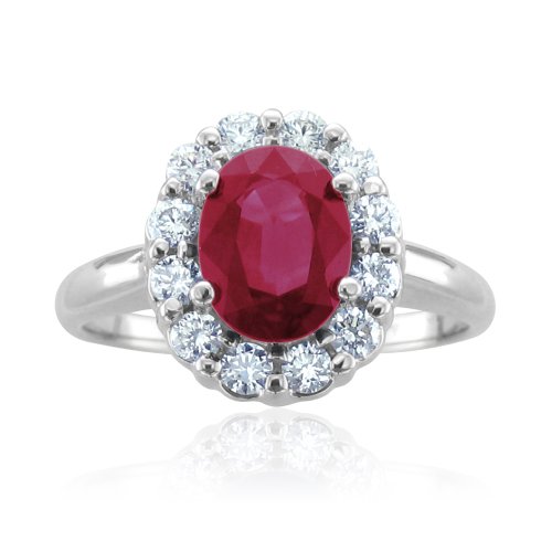 14k White Gold Bridal Natural Ruby and Diamond Engagement Ring (G, SI2, 2.05 cttw) Certificate of Authenticity