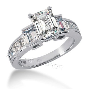 14K White Gold Engagement Ring - 2.00CT Emerald Cut Diamond Ring(H-I Color, I1 Clarity), All Sizes Available