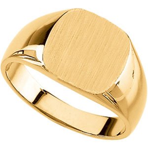 14K White Gold Men's Signet Ring With Brush Finished Top