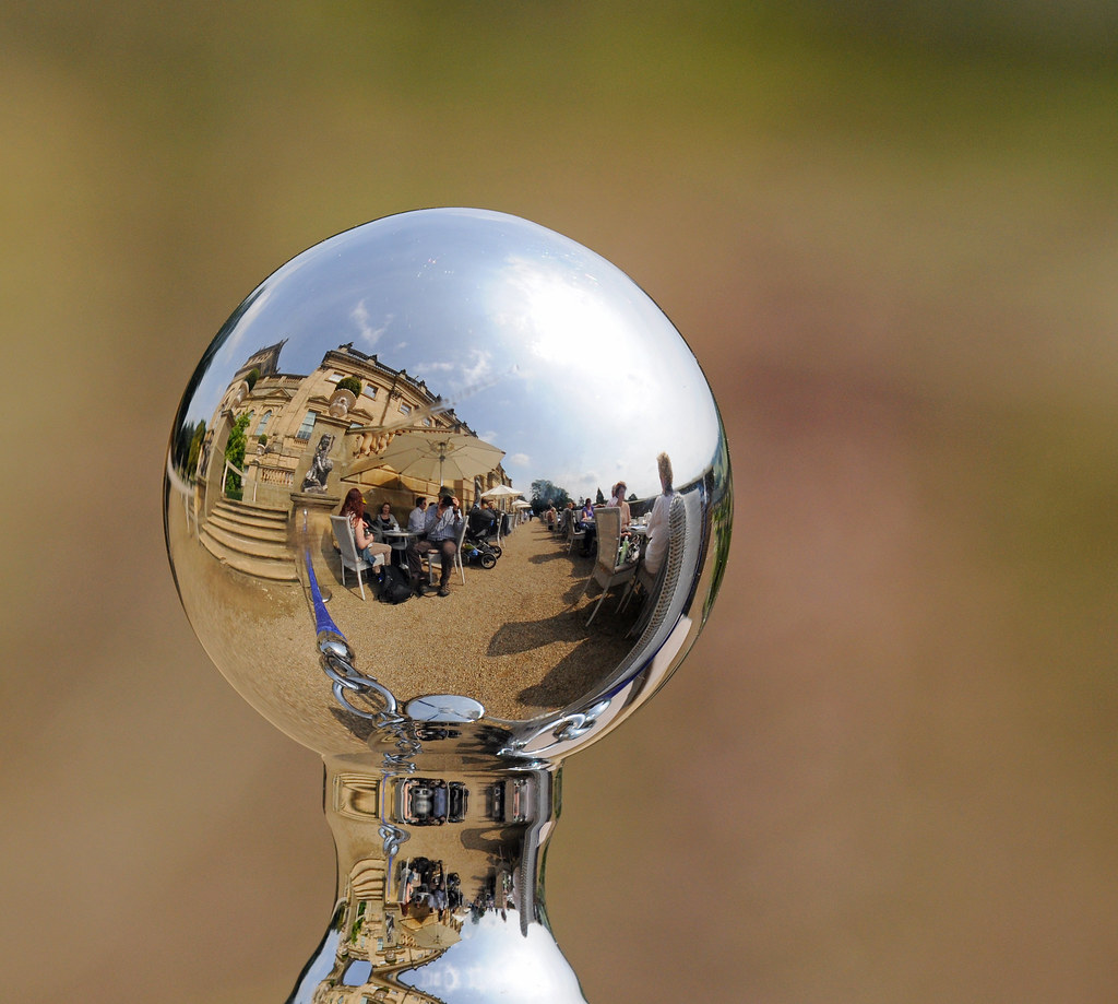 Harewood House reflected in a Chrome Barrier Knob