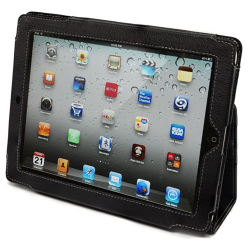 Snugg iPad 2 Leather Case Cover and Flip Stand with Elastic Hand Strap and Premium Nubuck Fibre Interior (Black) - Automatically Wakes and Puts the iPad 2 to Sleep. Superior Quality Design as Featured in Wired Magazine.