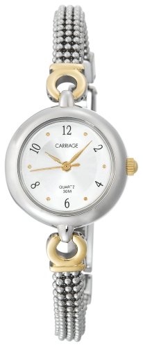Carriage by Timex Women's C6A221 Two-Tone Round Case Silver Dial Two-Tone Beaded Bracelet Watch