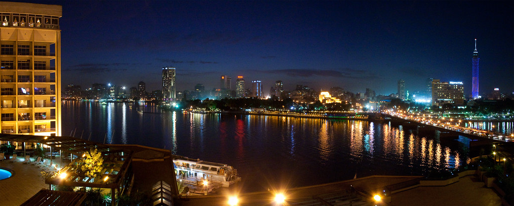 Cairo and Nile river night view