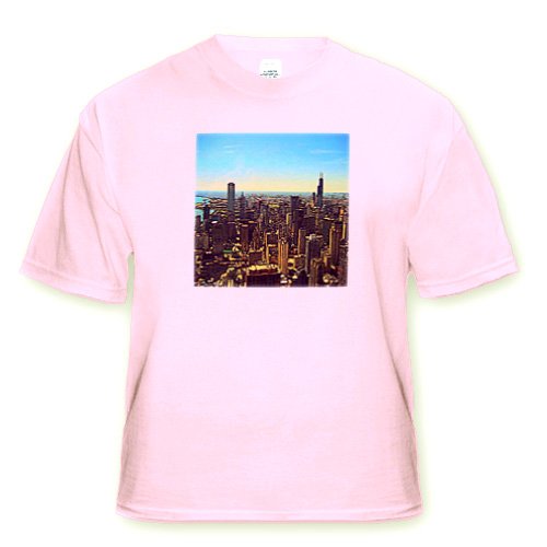 Chicago Skyline cartoon - Adult Light-Pink-T-Shirt XL