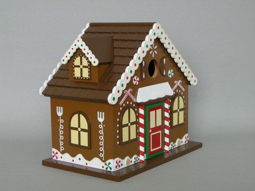 Fully Functional Holiday Gingerbread Candy Cane Outdoor Garden Birdhouse