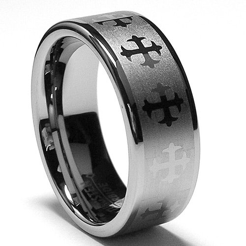 8MM Mens Tungsten Ring with Infinity Laser Etched Cross Design size 11