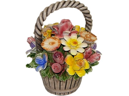 Italian Capodimonte Assorted Flower Basket with Handle