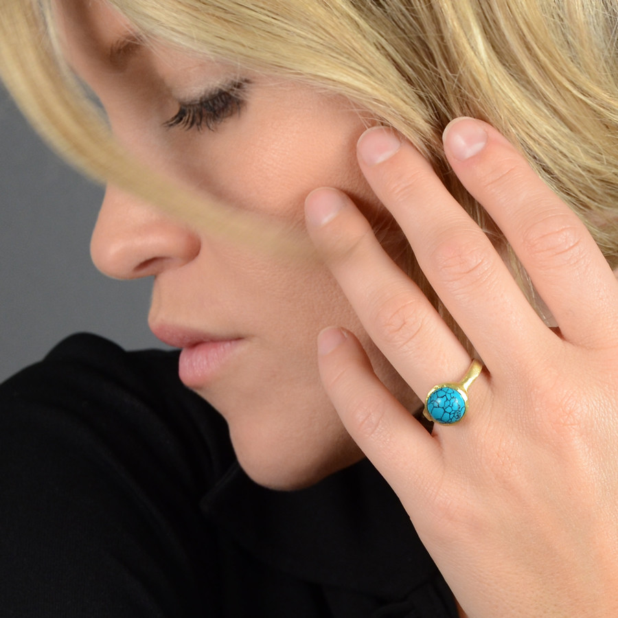 Betty Carre' Genuine Turquoise Ring 18K Gold Clad - R1ISXX