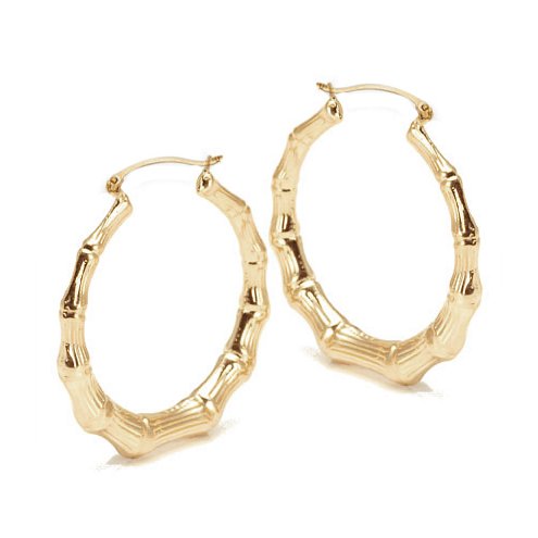 Bling Jewelry Bamboo 14K Gold-filled Large Hoop Earrings 2"
