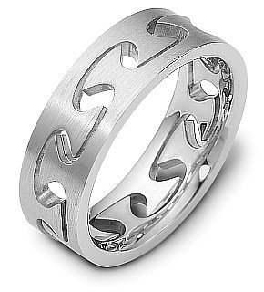 Designer 14 Karat White Gold Puzzle Style Unique Wedding Band Ring - 7.5