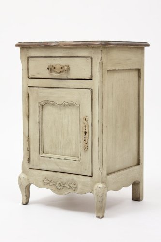 French Country Left Side Nightstand (Solid Pine Wood, Painted & Distressed Antique Beige)
