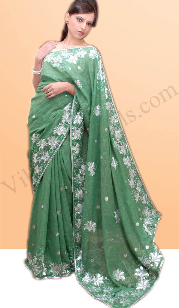Pastel Green Faux Georgette Shimmer Saree