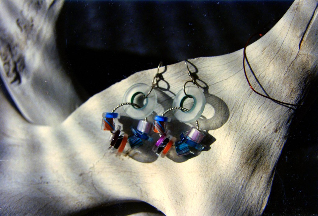 Multicolor Glass & Silver Earrings on Bone