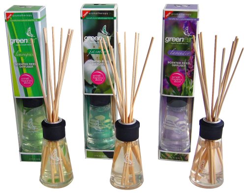 Greenair Earth Friendly Aromatherapy Reed Diffusers, 2.7-Ounce Containers, Set Of 3 Assorted Scents (lavender, Jasmine And Lemongrass)