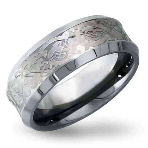 Bling Jewelry Celtic Dragon Concave Comfort Fit Unisex Tungsten Mens Wedding Band Ring size 9