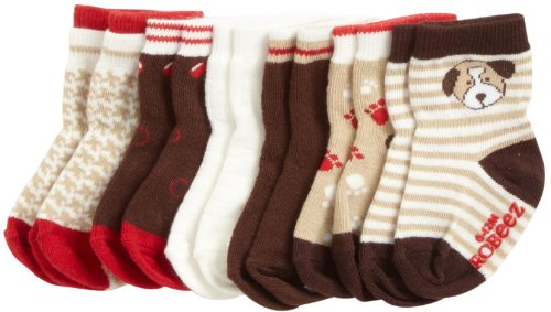 Robeez Baby-Boys Newborn 6 Pack Puppy Socks, Red/Brown Multi, 0-6 Months