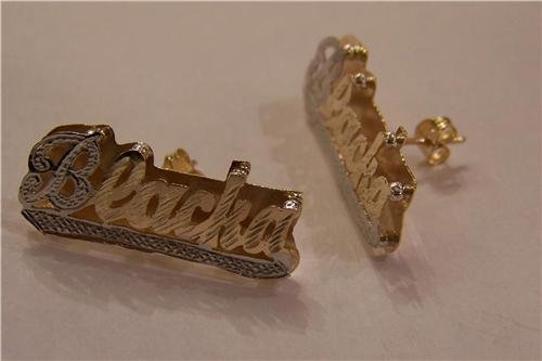 Gold Plated Any Double Name Stud Earring, Personalized name,gifts/a1