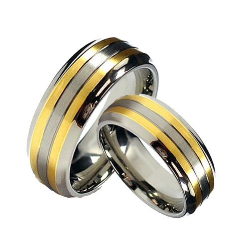 Matching 8mm Titanium & 18k Gold Wedding Band Ring Set (Available in US Whole & Half Sizes 5-15)