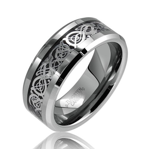 Bling Jewelry Celtic Dragon Comfort Fit Black Inlay Tungsten Carbide Mens Wedding Ring (8)