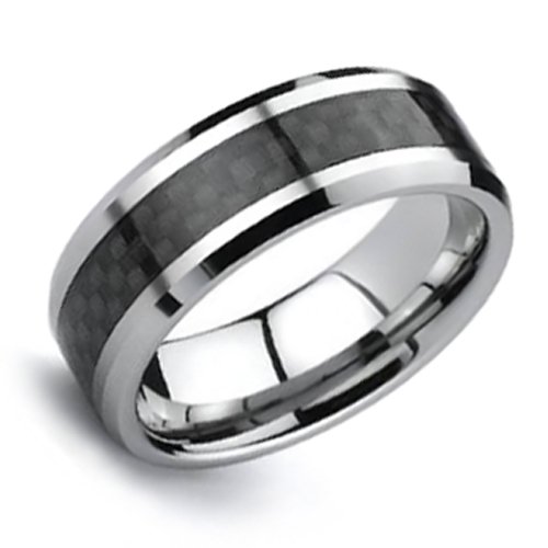Bling Jewelry Men's Tungsten Carbide Ring Wedding Band Carbon Fiber Inlay Black 8mm size 13
