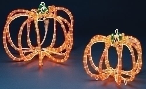 Set of 2 Pre-Lit Halloween Rope Lighted 3-D Outdoor Pumpkin Decorations