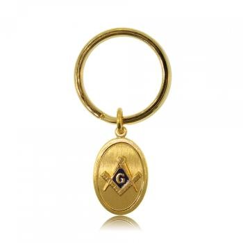 Gents Masonic Key Ring Gold Electroplate Blue Signet