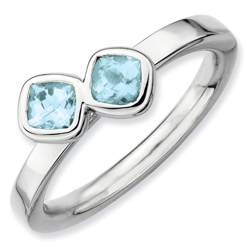 Sterling Silver Stackable Expressions Double Cushion Cut Aquamarine Ring - Size 10