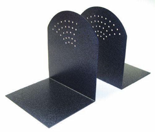 STEELMASTER Fan Hole Pattern Steel Bookends, 1 Pair, 5.94 x 7 x 5 Inches, Granite (295A3)