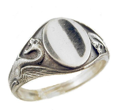 Victorian Style Unisex Sterling Silver Winged Dragon Signet Ring (Sz 9)