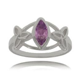 Celtic Amethyst Ring in Sterling Silver - Trinity Knot
