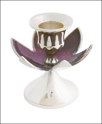 Grehom Stick Candle Holder - Lotus Flower Meenakari; Beautiful Gift delivered with a taper candle; Handmade in Brass