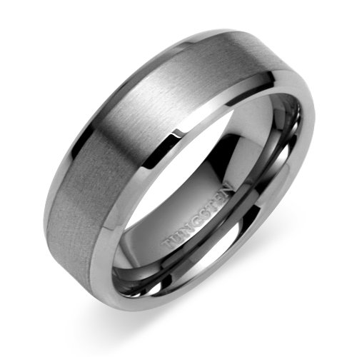 Beveled Edge Center Brushed Finish 8mm Comfort Fit Mens Tungsten Carbide Wedding Band Ring Size 9.5 Free Shipping