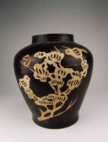 one Jizhou Ware Black Glaze Porcelain Pot With Flower&Bird Pattern, Chinese Antique Porcelain, Pottery, Bronze, Jade, and Paintings in Dynasty Antique