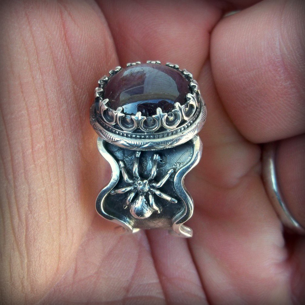 Ring of the Elder  a Native American grandmother spider ring with natural deep purple Star ruby set in sterling silver