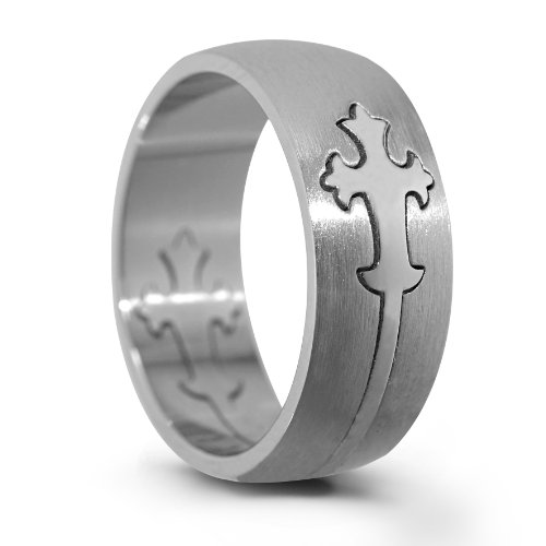 316L stainless steel puzzle ring - Cross.Face & Band Width: 8mm. Finish: Matte & High Polish - Size 9
