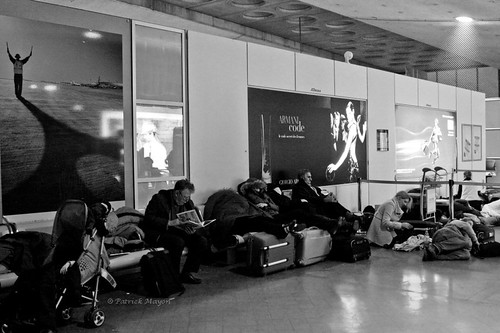 Sleeping in Charles de Gaulle airport.